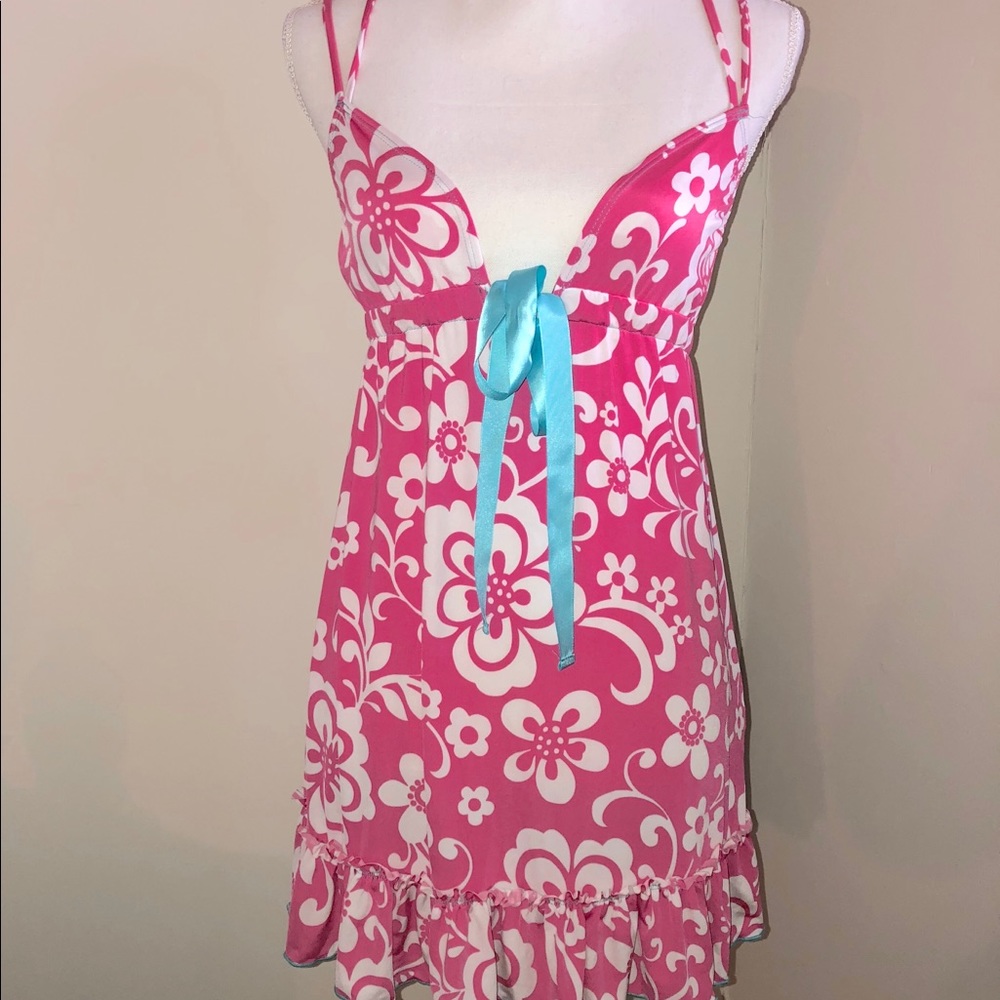 Pink Polka Dot floral Coverup dress with ruffle